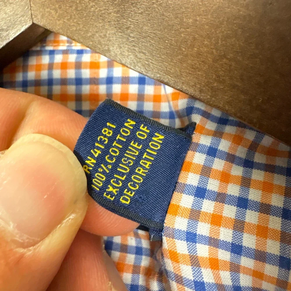 Ralph Lauren Button Down Mens XL Orange Blue Check Long Sleeve Cotton Shirt 0400